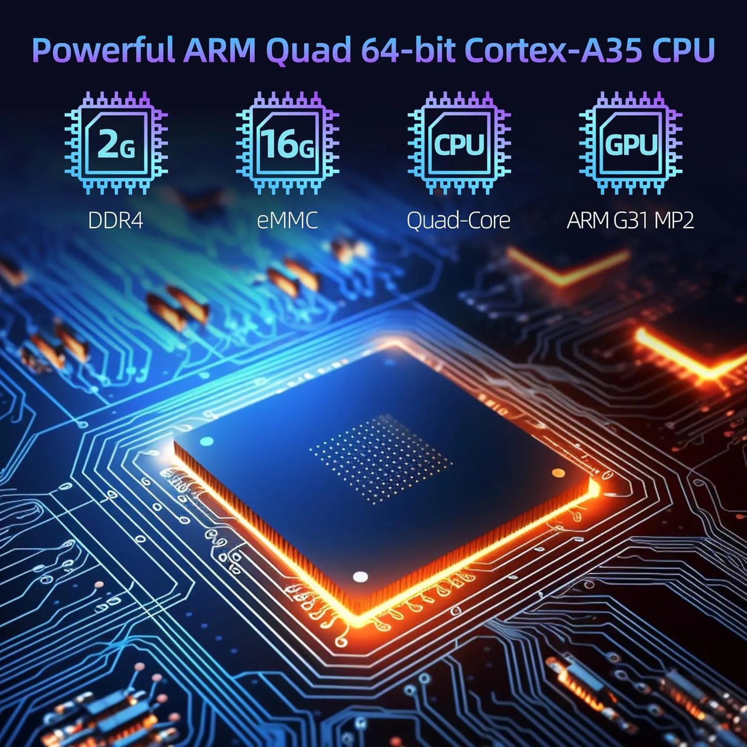 Powerful ARM Quad 64 bit CPU